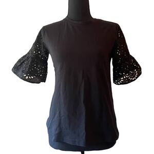 BANANA REPUBLIC Black 100% Cotton Short Eyelet Sleeve Top XS